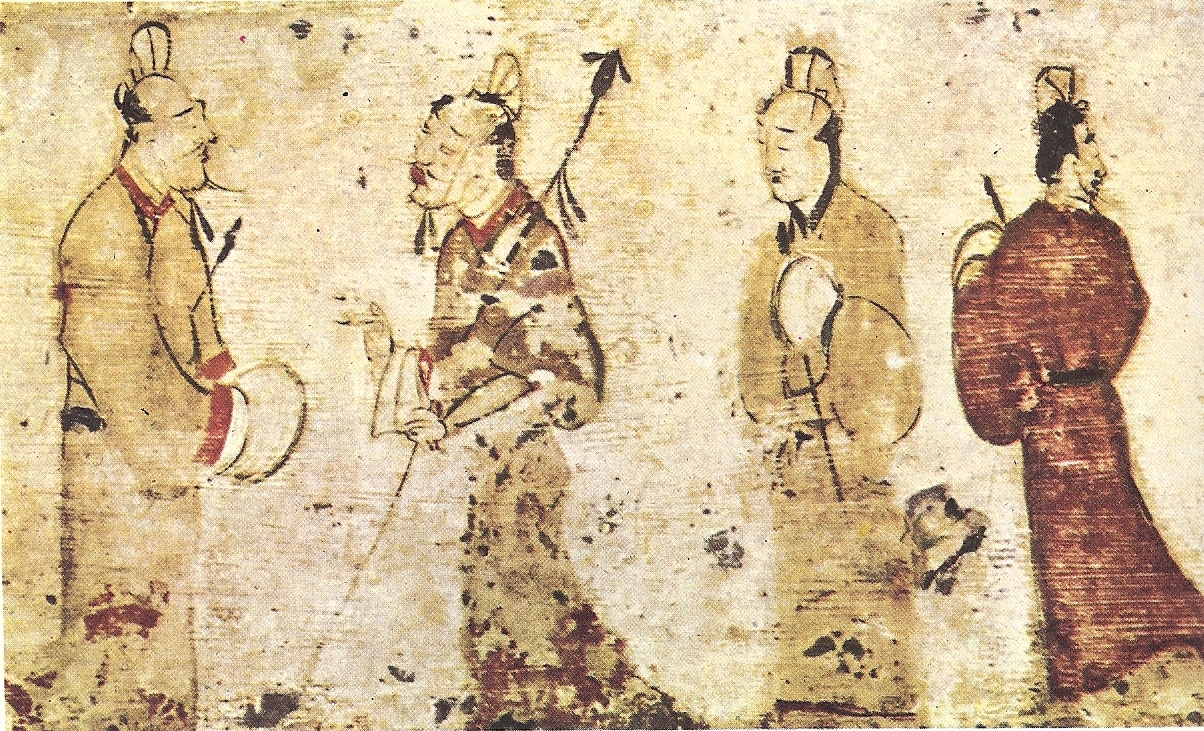 Фигуры, нарисованные на керамической плитке гробницы династии Восточная Хань (I-III вв. н.э.) недалеко от Лояна, провинция Хэнань